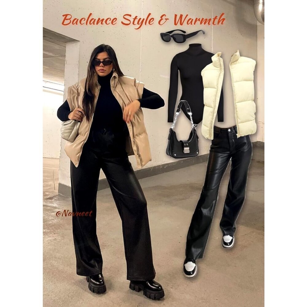 Women's Black Faux PU High Waist Straight Leg Leather Leggings Bell Bottom Pants - Picture 3 of 7